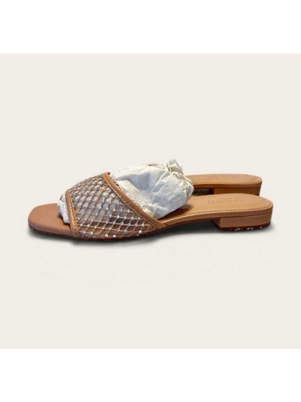 J. Crew Factory Rhinestone Mesh Slide Sandals Tan/Beige Size 7M